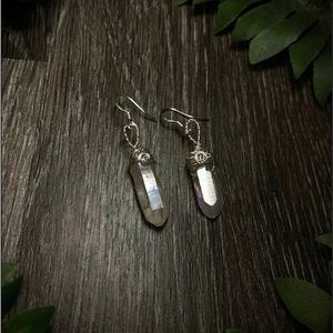 Wire wrapped angel aura quartz earrings